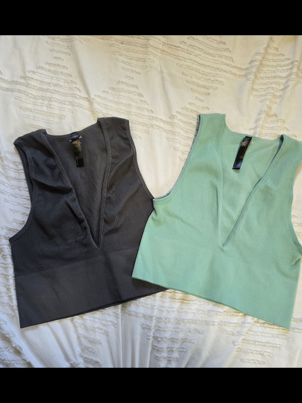 Bundle 2 Urban Outfitters Ribbed Crop Bralette Charcoal Mint Green One Size